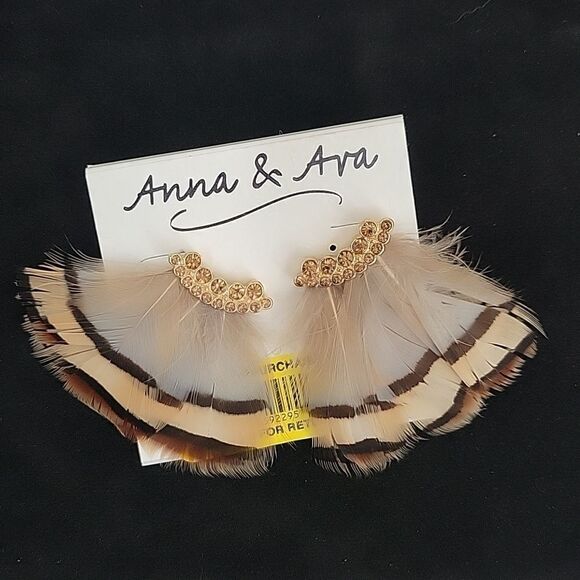 Anna & Ava Boho Feather Pierced Stud Back Earrings - NWT - Picture 4 of 4